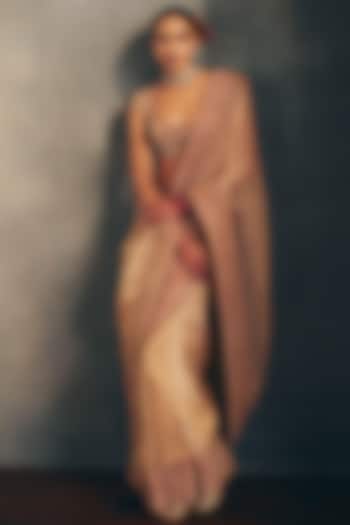 Gold Tissue Floral Jaal & Zardosi Embroidered Bridal Saree Set by Mrunalini Rao at Pernia's Pop Up Shop