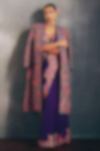 Purple Raw Silk Resham & Zardosi Embroidered Trench Coat by Mrunalini Rao at Pernia's Pop Up Shop