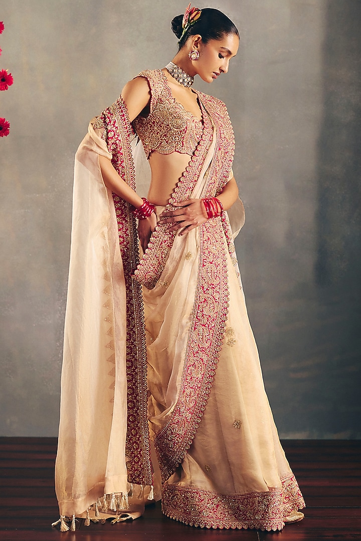 Gold & Red Tissue Zari Hand Embroidered Cape by Mrunalini Rao at Pernia's Pop Up Shop