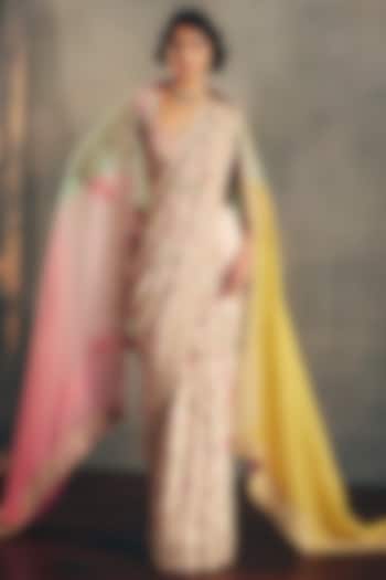 Multi-Colored Organza Zardosi Hand Embroidered Dupatta by Mrunalini Rao at Pernia's Pop Up Shop