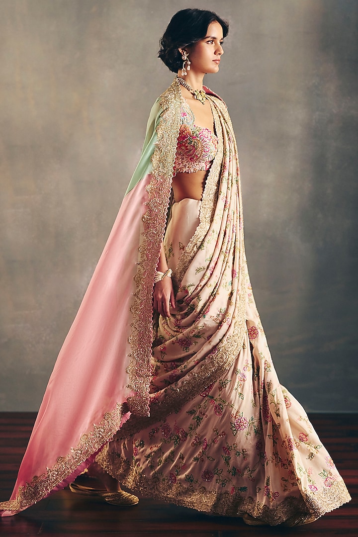Multi-Colored Organza Zardosi Hand Embroidered Dupatta by Mrunalini Rao at Pernia's Pop Up Shop