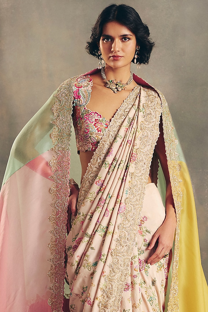 Multi-Colored Organza Zardosi Hand Embroidered Dupatta by Mrunalini Rao at Pernia's Pop Up Shop
