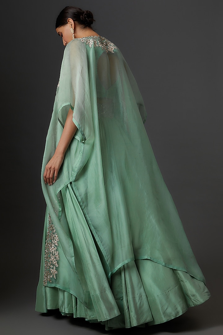 Powder Blue Raw Silk & Organza Embroidered Cape Set by Mrunalini Rao at Pernia's Pop Up Shop