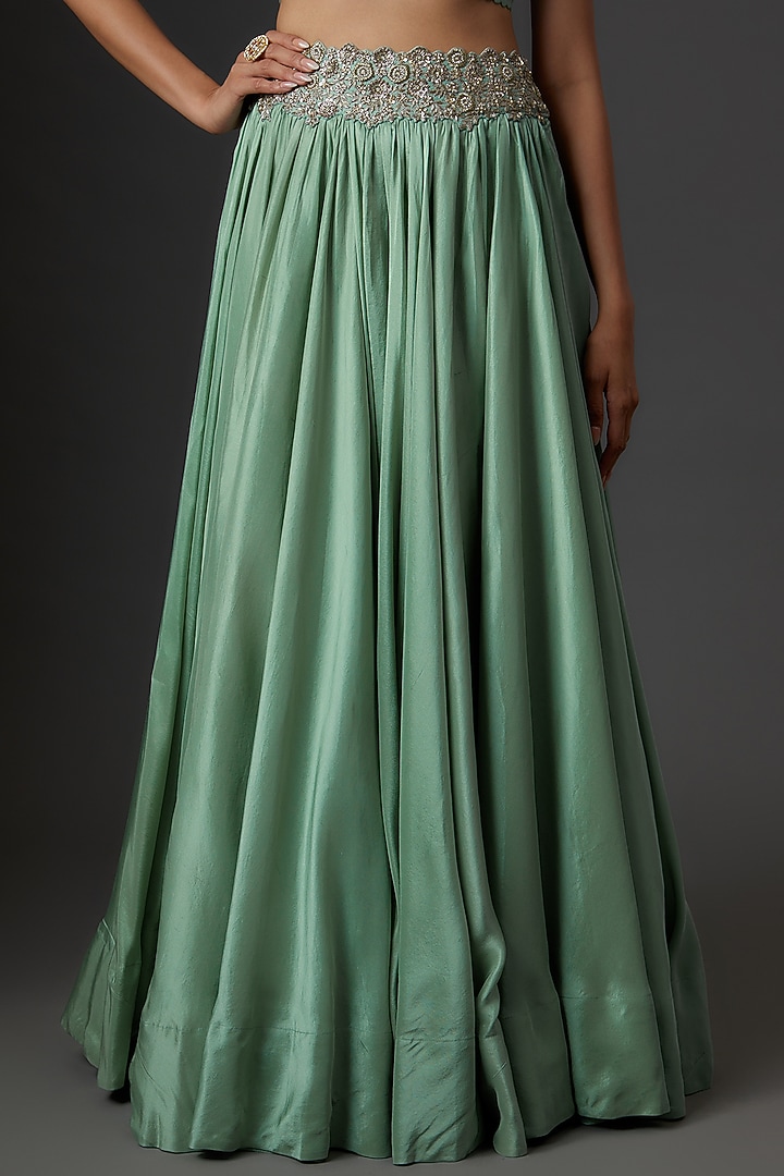 Powder Blue Raw Silk & Organza Embroidered Cape Set by Mrunalini Rao at Pernia's Pop Up Shop