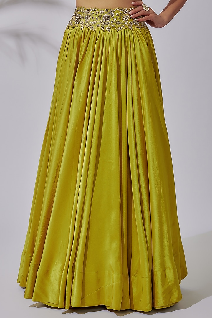 Lime Green Pure Silk Wedding Lehenga Set by Mrunalini Rao at Pernia's Pop Up Shop