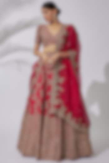 Red Silk Lehenga Set by Mrunalini Rao