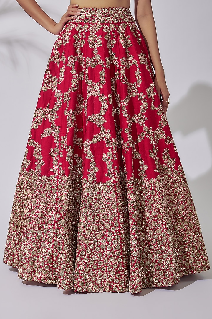 Red Silk Bridal Lehenga Set by Mrunalini Rao at Pernia's Pop Up Shop