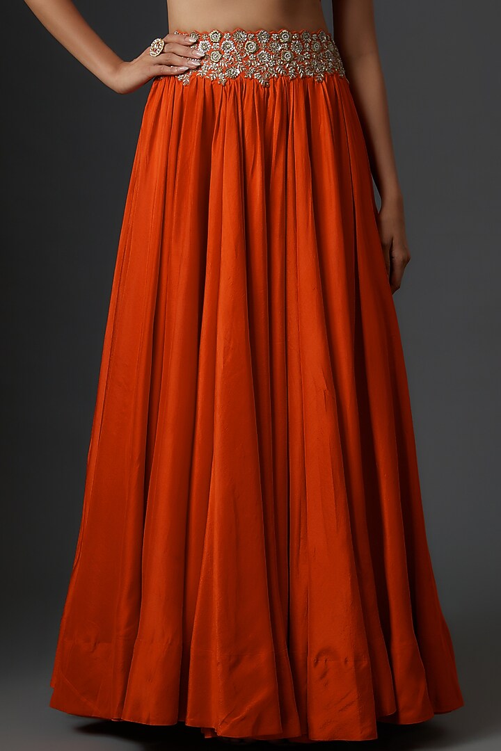 Orange Organza Embroidered Cape Set by Mrunalini Rao at Pernia's Pop Up Shop