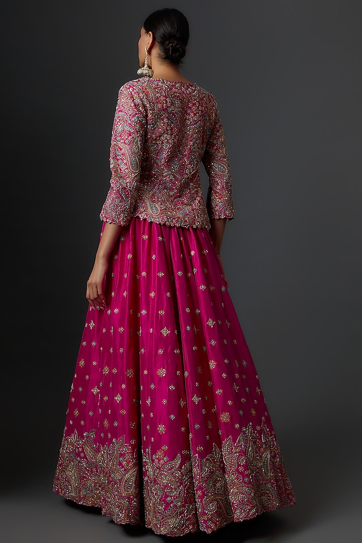Pink Pure Silk Embroidered Jacket Bridal Lehenga Set by Mrunalini Rao at Pernia's Pop Up Shop