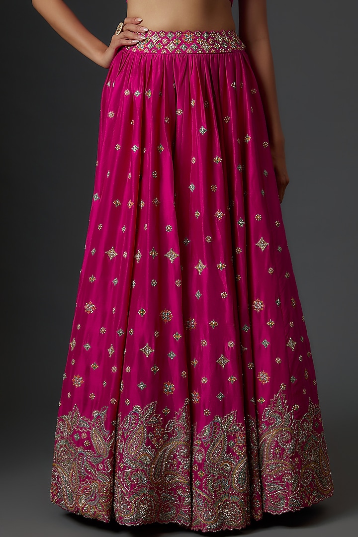 Pink Pure Silk Embroidered Jacket Bridal Lehenga Set by Mrunalini Rao at Pernia's Pop Up Shop