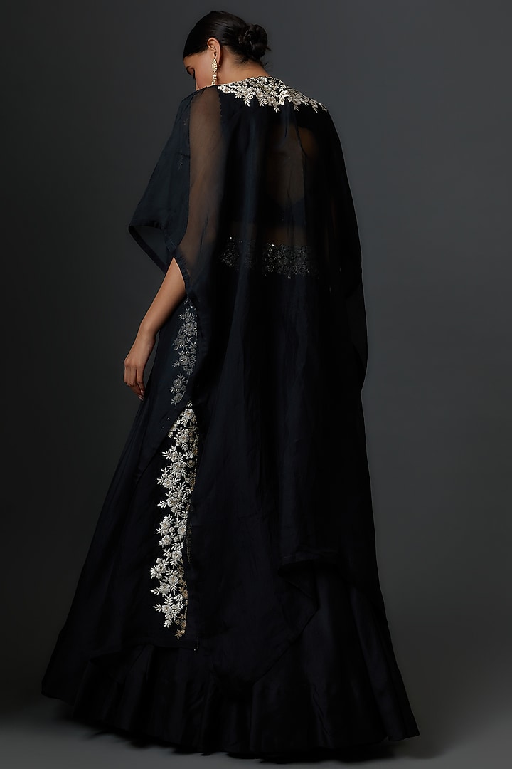 Black Organza Embroidered Cape Set by Mrunalini Rao at Pernia's Pop Up Shop