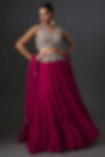 Pink Chiffon Tiered Wedding Lehenga Set by Mrunalini Rao at Pernia's Pop Up Shop