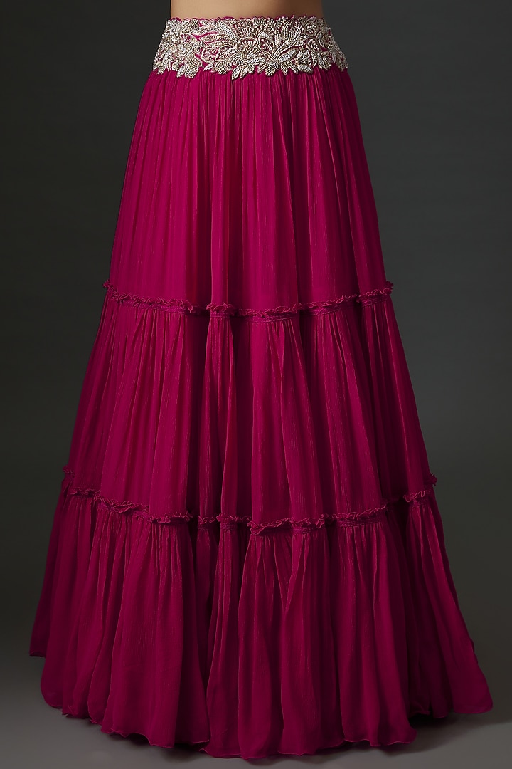 Pink Chiffon Tiered Wedding Lehenga Set by Mrunalini Rao at Pernia's Pop Up Shop