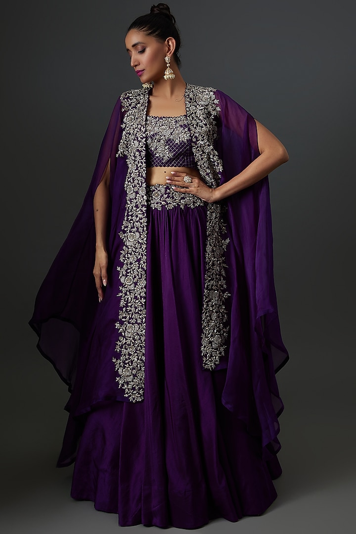 Purple Organza Embroidered skirt Set by Mrunalini Rao