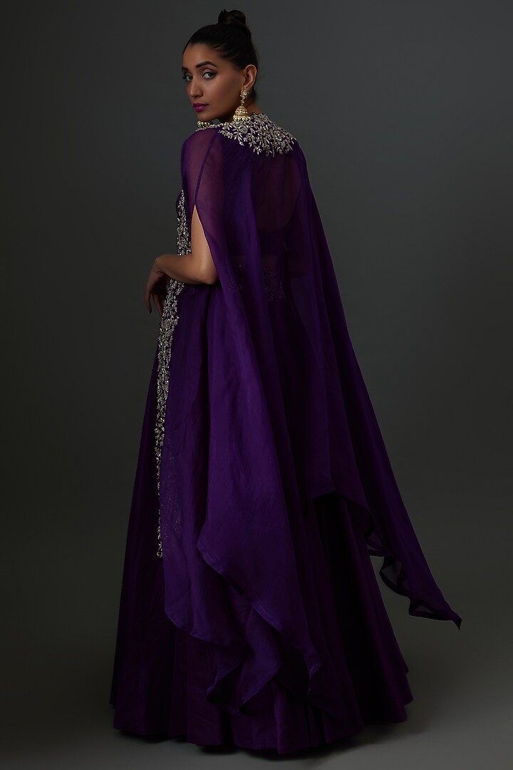 Purple Organza Embroidered skirt Set by Mrunalini Rao at Pernia's Pop Up Shop