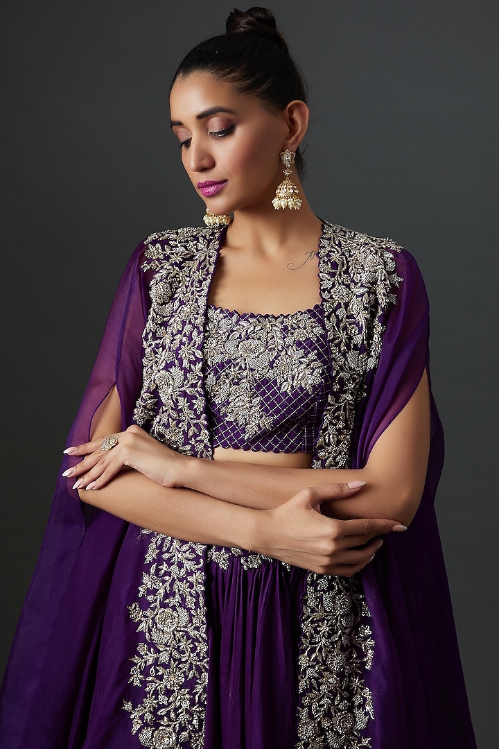 Purple Organza Embroidered skirt Set by Mrunalini Rao at Pernia's Pop Up Shop