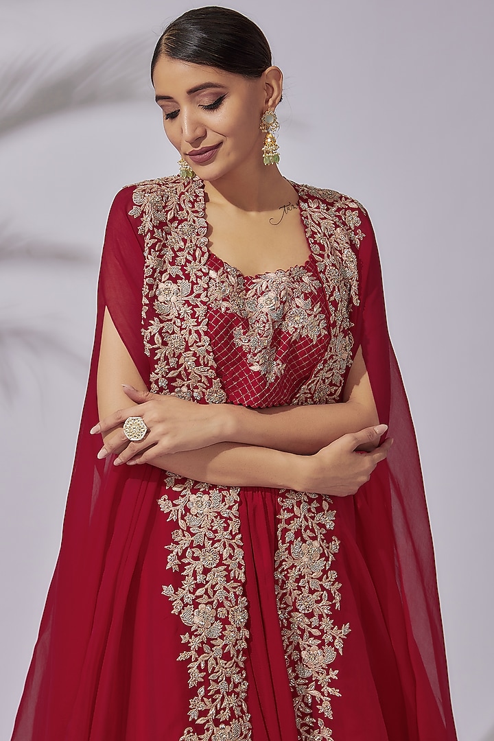 Red Pure Silk Wedding Lehenga Set by Mrunalini Rao at Pernia's Pop Up Shop