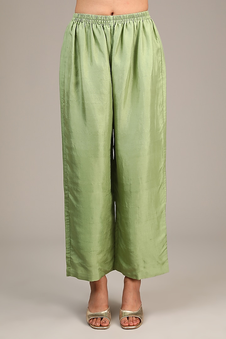 Pista Green Pure Silk Pearl & Zardosi Embroidered Kaftan Set by Mrunalini Rao at Pernia's Pop Up Shop