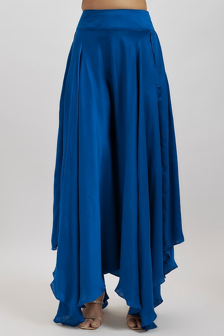 Royal Blue Raw Silk & Organza Bridal Anarkali Set by Mrunalini Rao at Pernia's Pop Up Shop