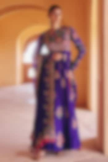 Purple Silk Zardosi Embroidered Anarkali Set by Mrunalini Rao at Pernia's Pop Up Shop