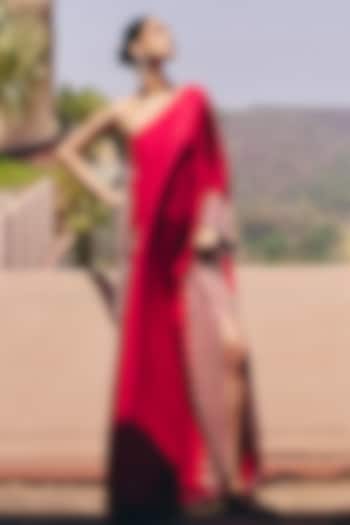Red Silk Zardosi Embroidered One-Shoulder Kaftan by Mrunalini Rao at Pernia's Pop Up Shop