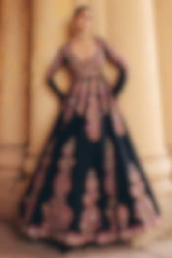 Black Silk Zardosi Embroidered Bridal Anarkali Set by Mrunalini Rao at Pernia's Pop Up Shop