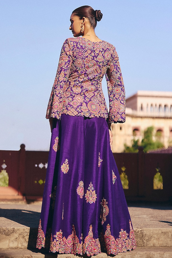 Purple Raw Silk Zardosi Embroidered Jacket Set by Mrunalini Rao at Pernia's Pop Up Shop