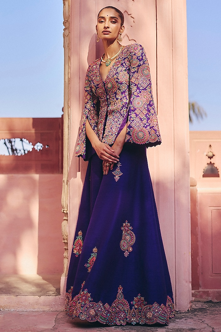 Purple Raw Silk Zardosi Embroidered Jacket Set by Mrunalini Rao at Pernia's Pop Up Shop