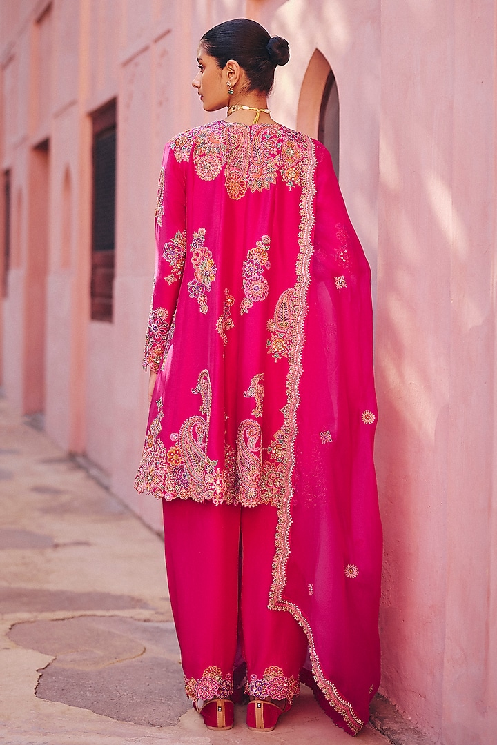 Fuchsia Pink Silk Zardosi Embroidered Kalidar Kurta Set by Mrunalini Rao at Pernia's Pop Up Shop