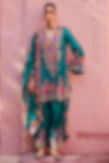 Rama Green Silk Zardosi Embroidered A-line Kurta Set by Mrunalini Rao at Pernia's Pop Up Shop