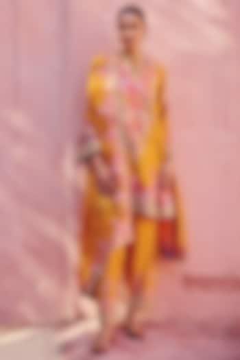 Yellow Silk Zardosi Embroidered A-line Kurta Set by Mrunalini Rao at Pernia's Pop Up Shop