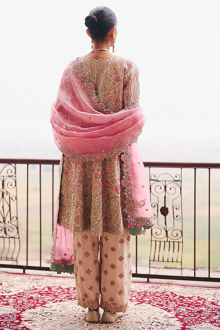Ivory Silk Zardosi Embroidered Kalidar Kurta Set by Mrunalini Rao at Pernia's Pop Up Shop