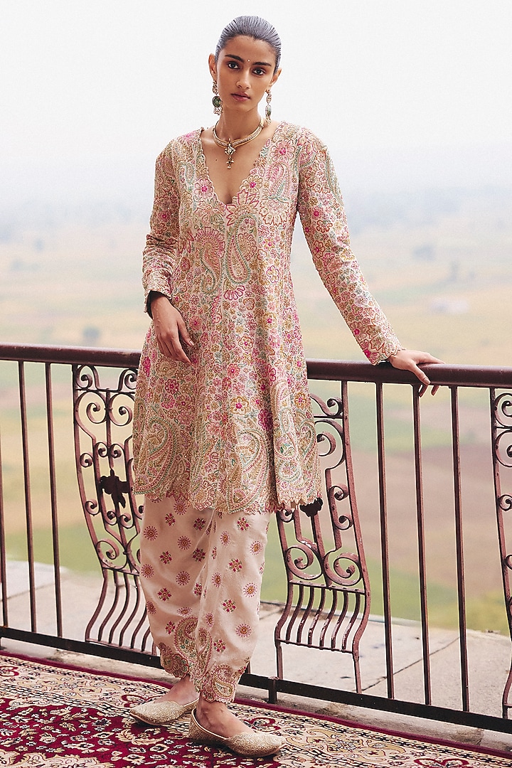 Ivory Silk Zardosi Embroidered Kalidar Kurta Set by Mrunalini Rao at Pernia's Pop Up Shop
