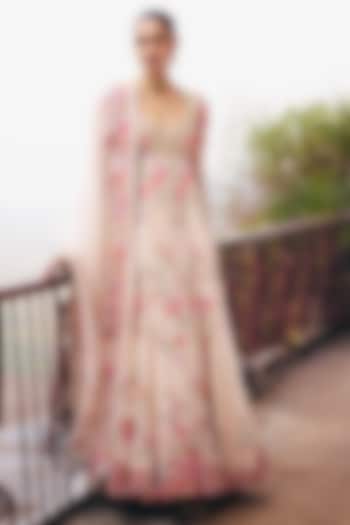 Ivory Chanderi Zardosi Embroidered Kalidar Bridal Anarkali Set by Mrunalini Rao at Pernia's Pop Up Shop