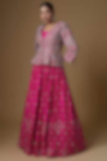 Pink Raw Silk Embroidered Jacket Bridal Lehenga Set by Mrunalini Rao at Pernia's Pop Up Shop