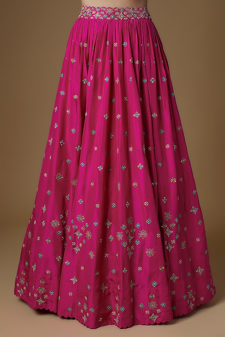 Pink Raw Silk Embroidered Jacket Bridal Lehenga Set by Mrunalini Rao at Pernia's Pop Up Shop