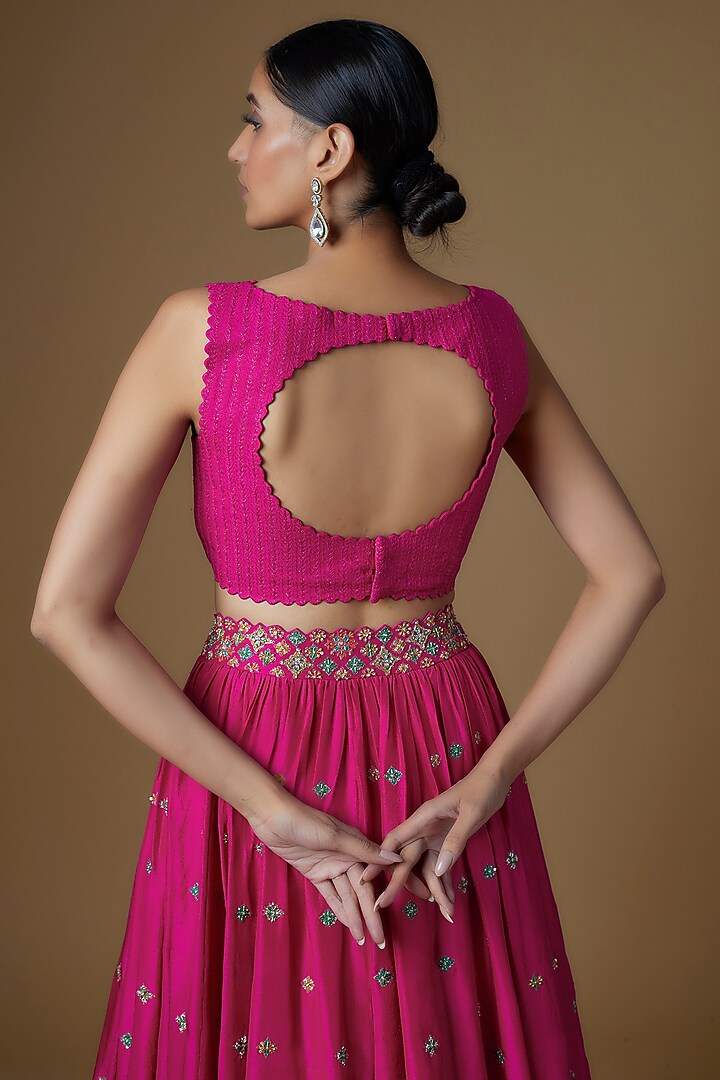 Pink Raw Silk Embroidered Jacket Bridal Lehenga Set by Mrunalini Rao at Pernia's Pop Up Shop