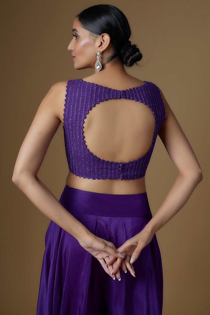 Violet Raw Silk & Organza Embroidered Jacket Set by Mrunalini Rao at Pernia's Pop Up Shop