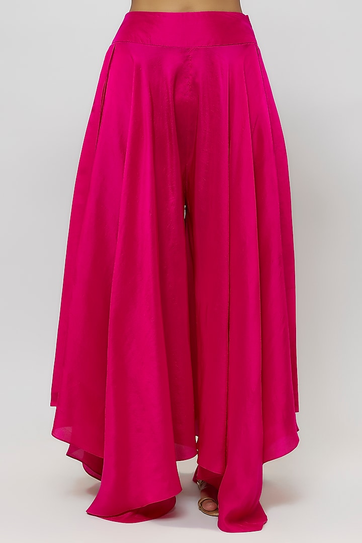 Hot Pink Pure Silk Pearl & Zardosi Embroidered Short Kurta Set by Mrunalini Rao at Pernia's Pop Up Shop