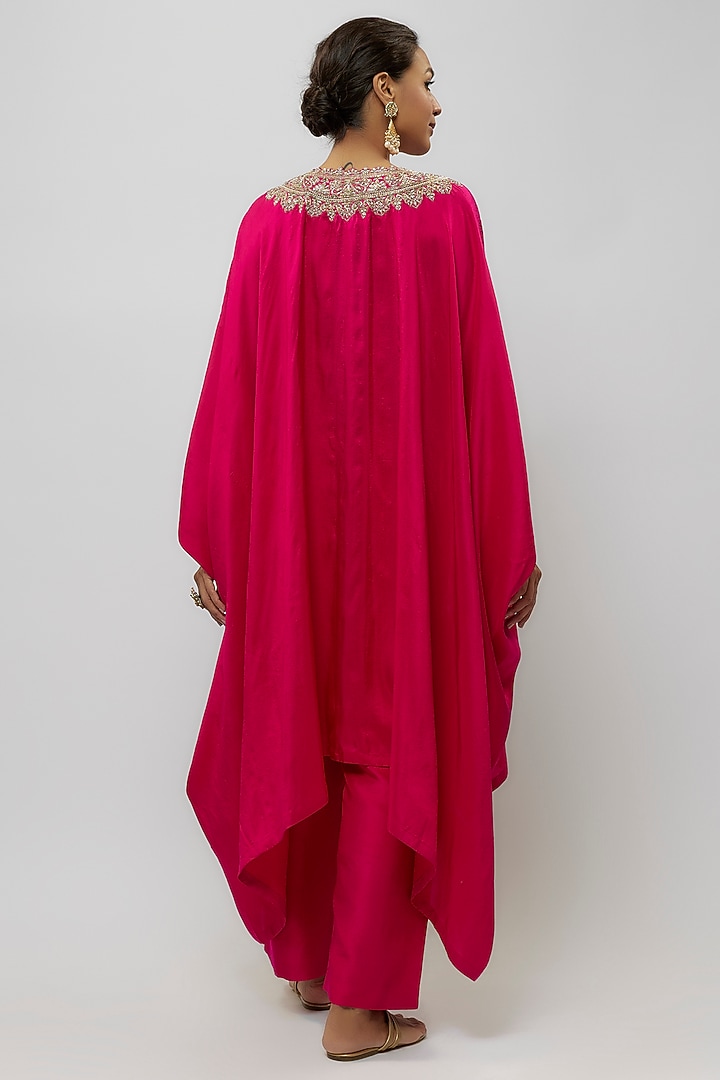 Hot Pink Silk Zardosi Embroidered Cowl Kurta Set by Mrunalini Rao at Pernia's Pop Up Shop