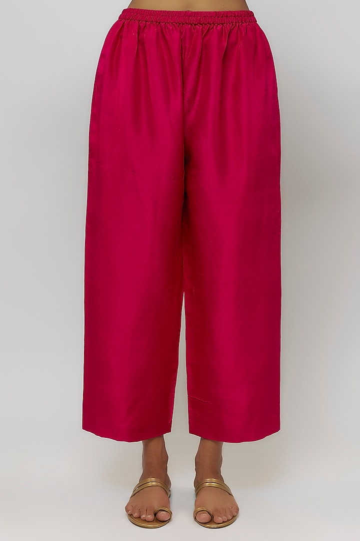 Hot Pink Silk Zardosi Embroidered Cowl Kurta Set by Mrunalini Rao at Pernia's Pop Up Shop