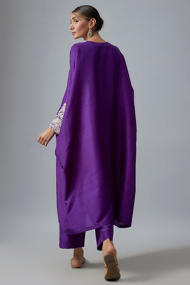 Purple Pure Silk Zardosi & Pearl Hand Embroidered Kurta Set by Mrunalini Rao at Pernia's Pop Up Shop