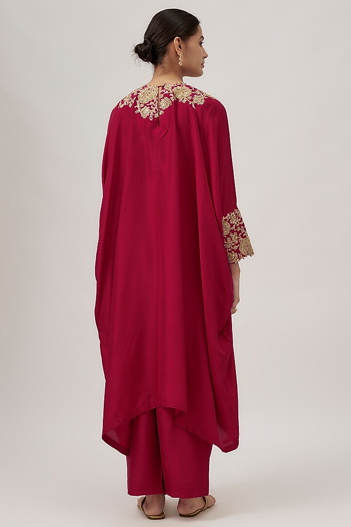 Red Pure Silk Zardosi & Pearl Embroidered Kurta Set by Mrunalini Rao at Pernia's Pop Up Shop
