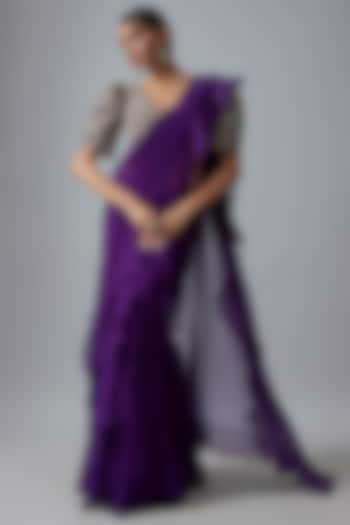 Purple Chiffon Kalidar Ruffled Saree Set by Mrunalini Rao at Pernia's Pop Up Shop