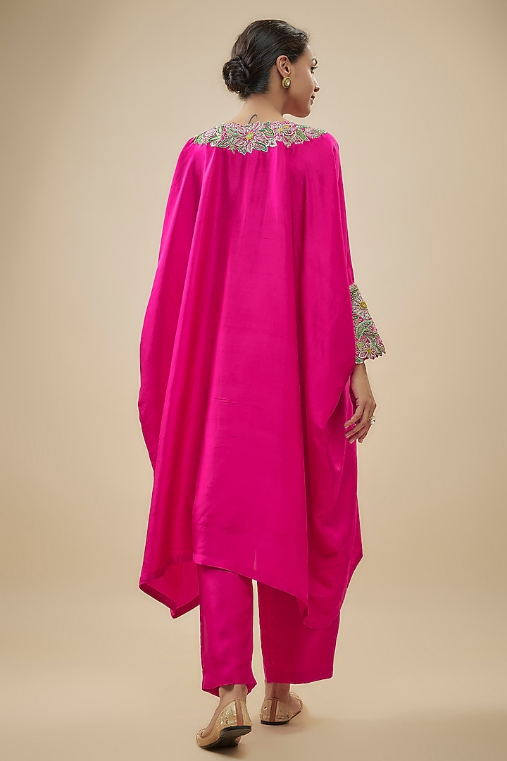 Hot Pink Dupion Silk Zardosi Embroidered Kurta Set by Mrunalini Rao at Pernia's Pop Up Shop
