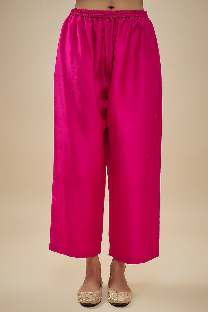 Hot Pink Dupion Silk Zardosi Embroidered Kurta Set by Mrunalini Rao at Pernia's Pop Up Shop