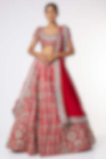 Red Embroidered Bridal Lehenga Set by Mrunalini Rao at Pernia's Pop Up Shop