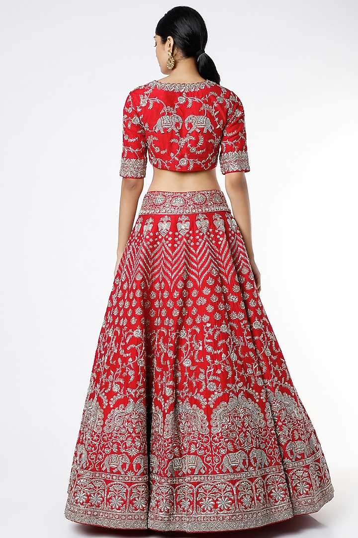 Red Embroidered Bridal Lehenga Set by Mrunalini Rao at Pernia's Pop Up Shop