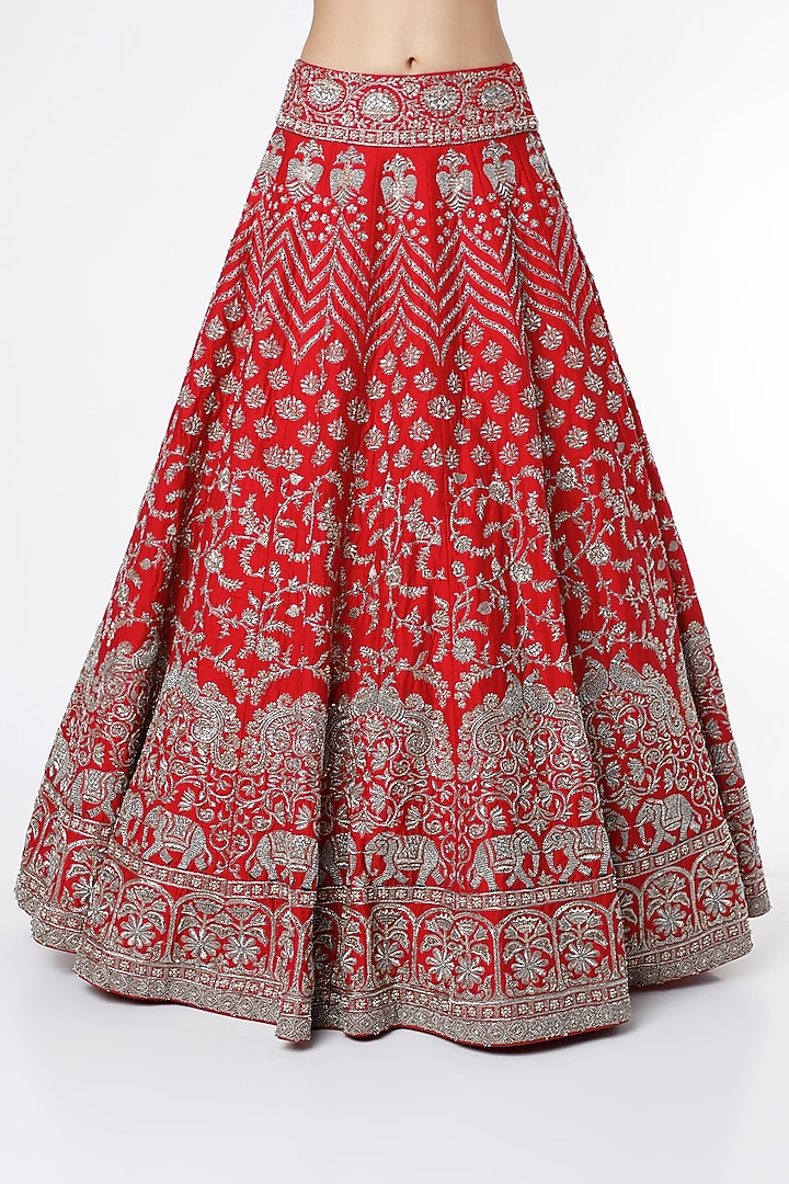 Red Embroidered Bridal Lehenga Set by Mrunalini Rao at Pernia's Pop Up Shop