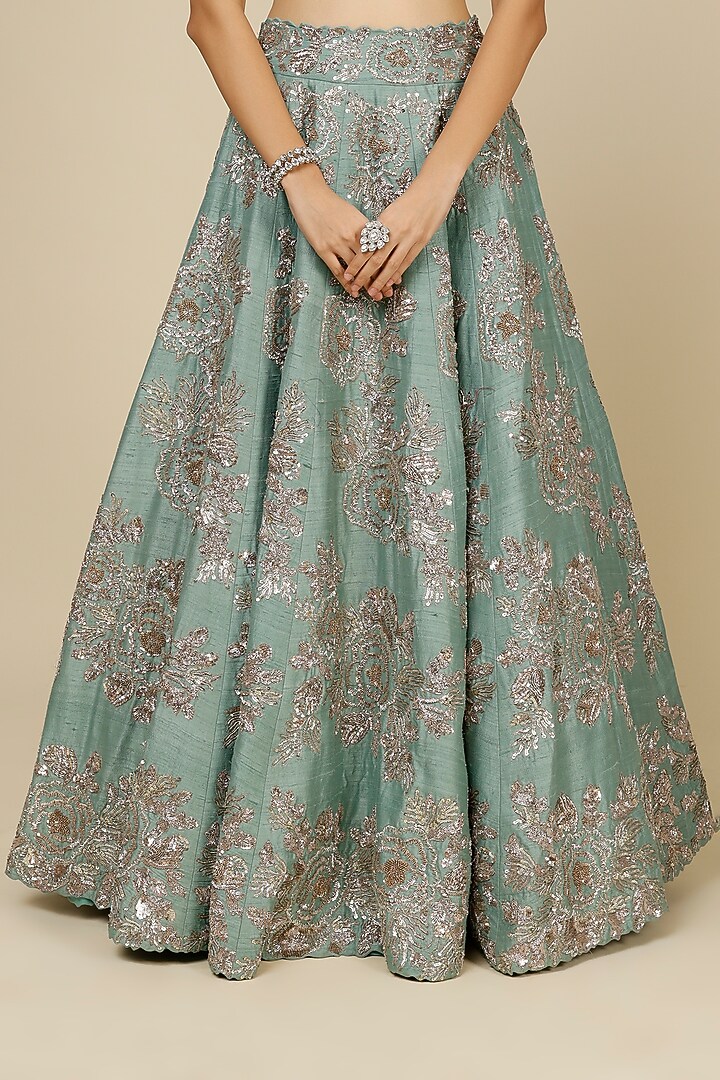 Sky Blue Embroidered Bridal Lehenga Set by Mrunalini Rao at Pernia's Pop Up Shop